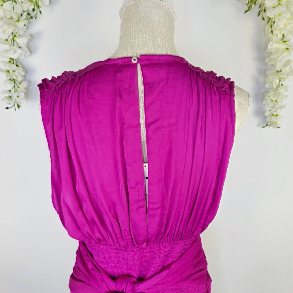 New Free People Crop Top Medium Satin Purple Ruched Tie Back Boho Y2K Festival - Picture 7 of 16
